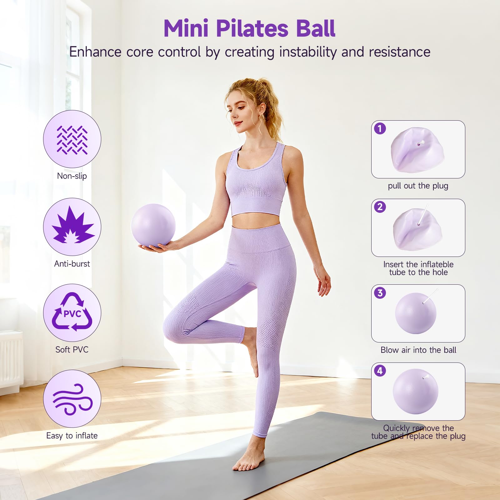 Set Anneau Pilates avec Cercle Pilates, 4 Bandes Résistance 15-45 LB, Mini Ballon Anti-éclatement, Kit Pilates Maison
