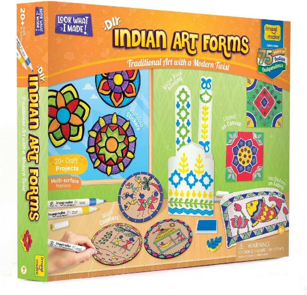 - Learn Indian Art Forms-Arts and Craft DIY Kit for Kids, Ages 8-12, 5 Indian Art Forms-Madhubani, Warli, Lippan, Mandala & Block Printing, Perfect DIY Craft Kit for Kids