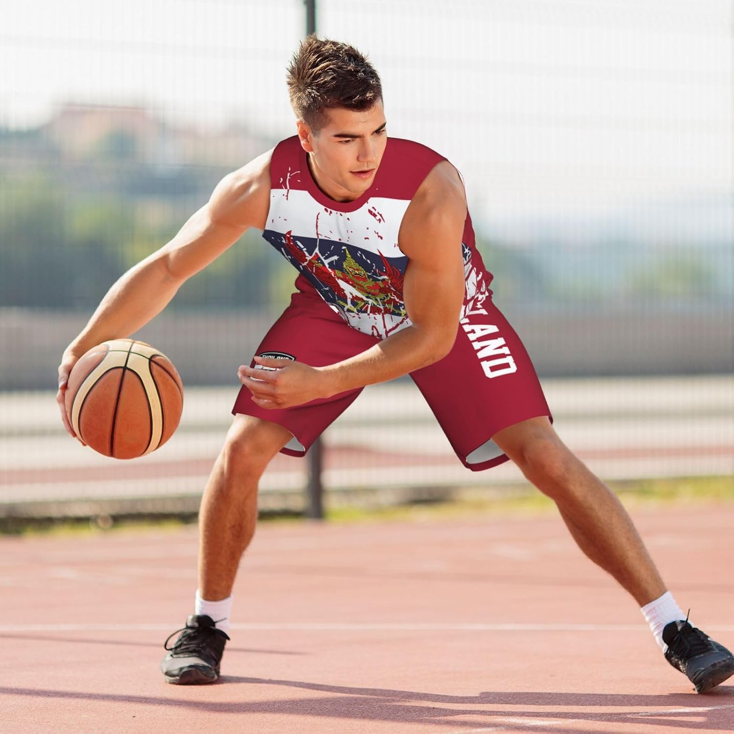 Thailand Flag Grain (2) Basketball Jersey Uniform Suit for Men Adults Training Athletic Set