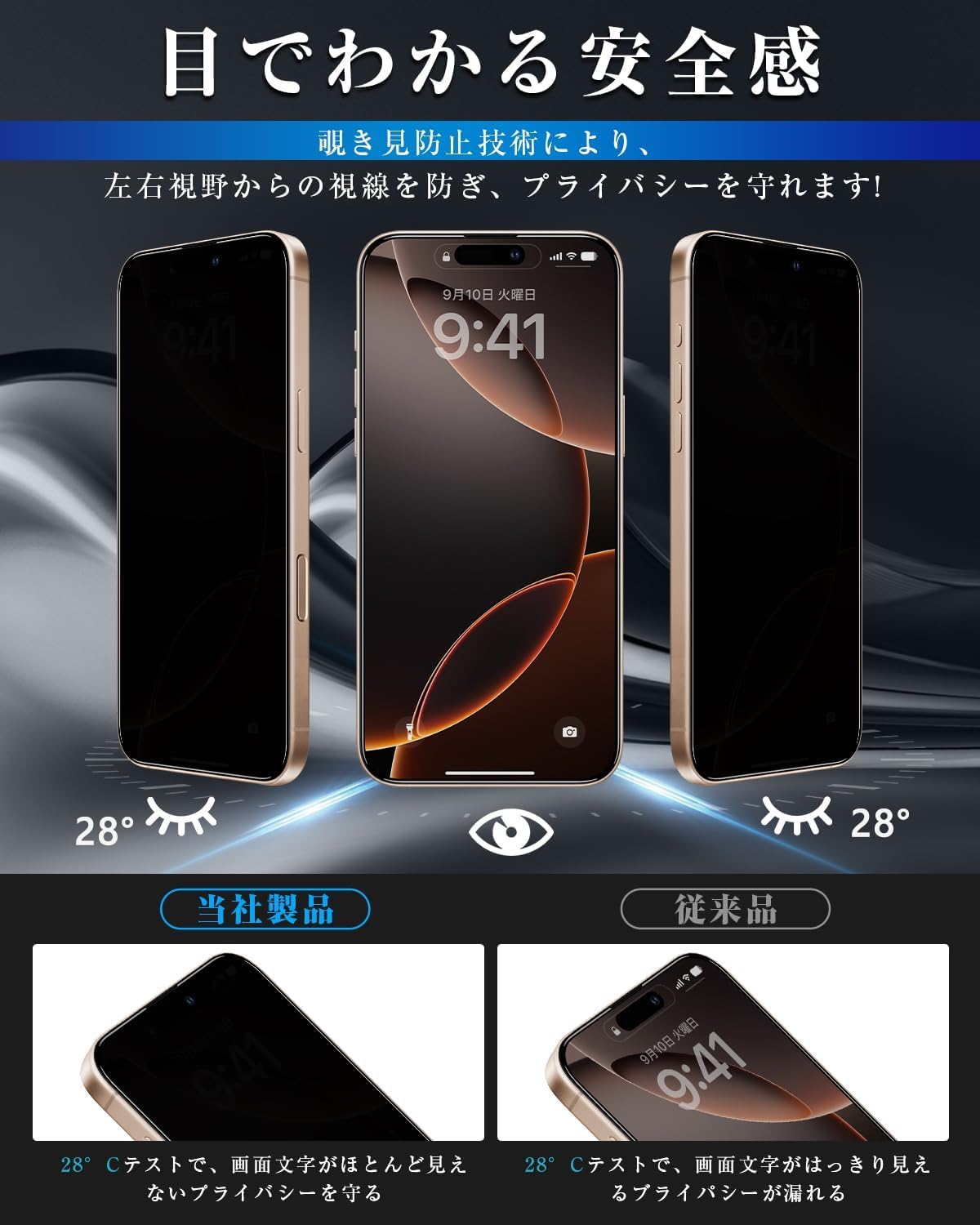 Amazon | Blackboom 覗き見防止 iPhone 16 Pro 用 ガラスフィルム AGC