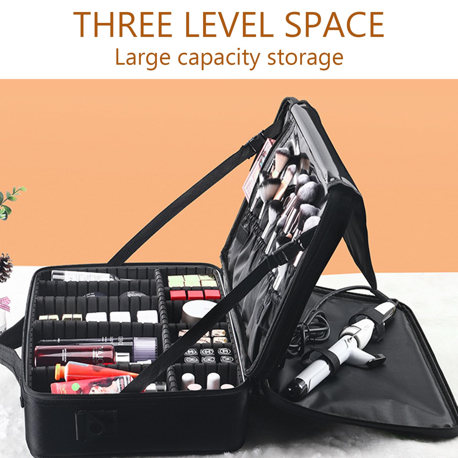 Make up Tasche, Zugetui, tragbarer Kosmetik Organizer mit verstellbaren Trennwänden, Oxford Stoff, Pinsel Aufbewahrung, Make up Box