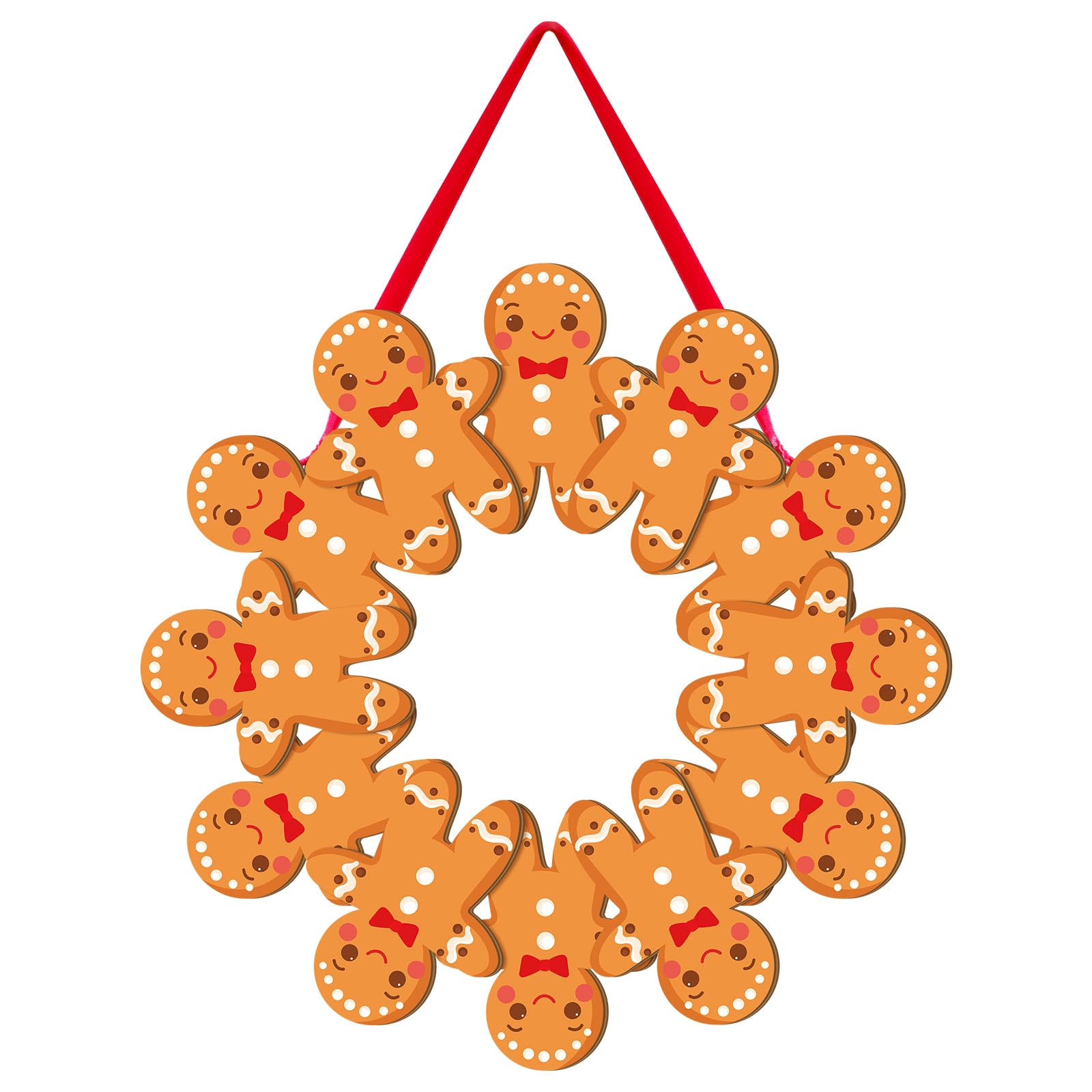 Christmas Gingerbread Man Wreath Sign Double-Deck Decoration Wooden Door Hanger for Front Door Rustic Wreath Indoor Wall Hanging Decoration for Xmas Garden Yard Outdoor