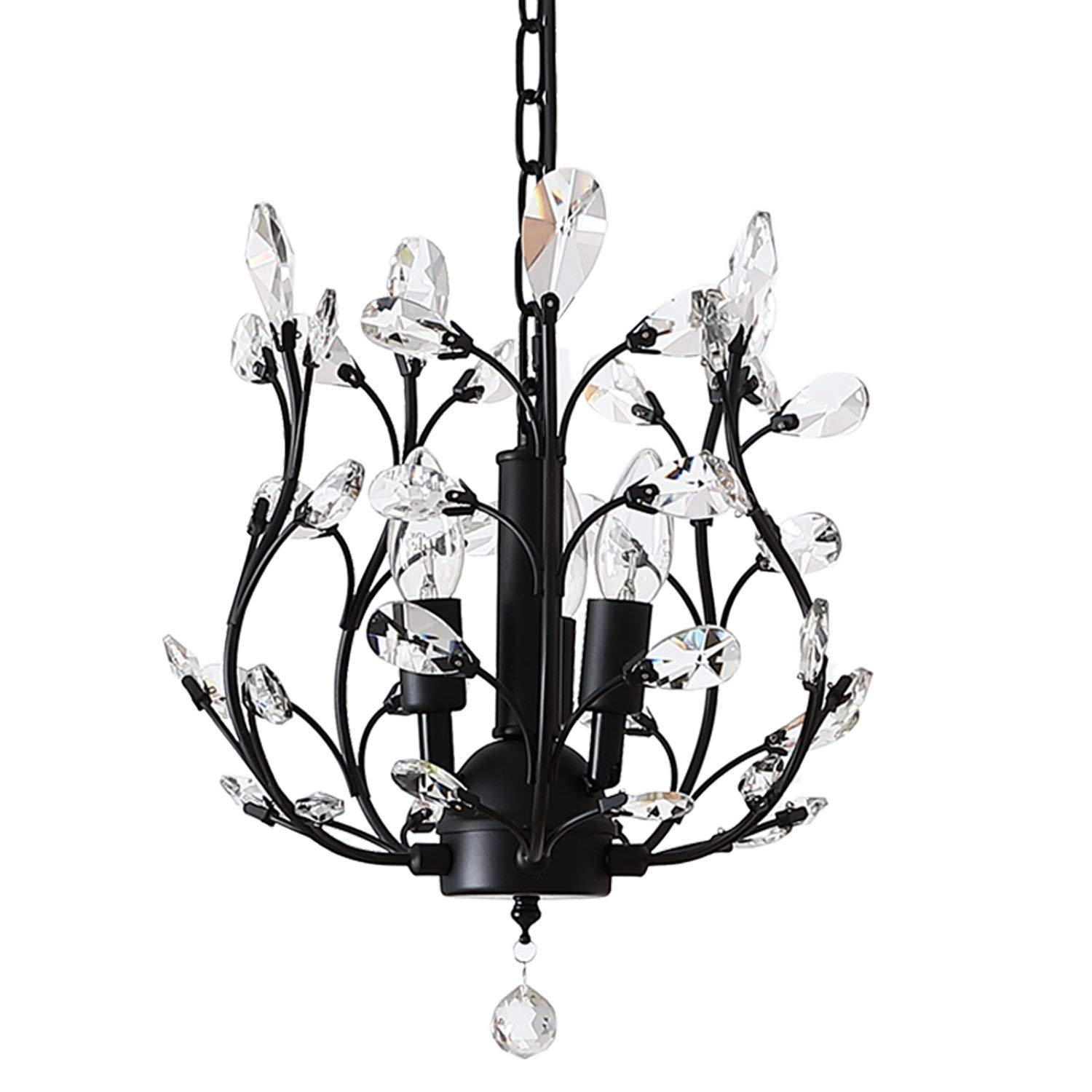 Garwarm Black Crystal Chandelier installed in a living room