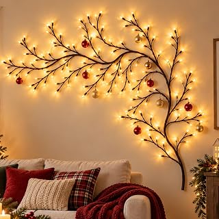 Glow Vine Christmas Willow Lights for Wall - Remote Control, 8 Modes (Yellow,2.3M)