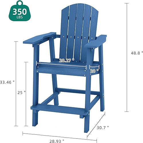 Miniatura 3 de YITAHOME Silla alta Adirondack, asiento de balcón con altura de barra de polietileno, sillas de respaldo alto para exteriores, taburetes de bar,
