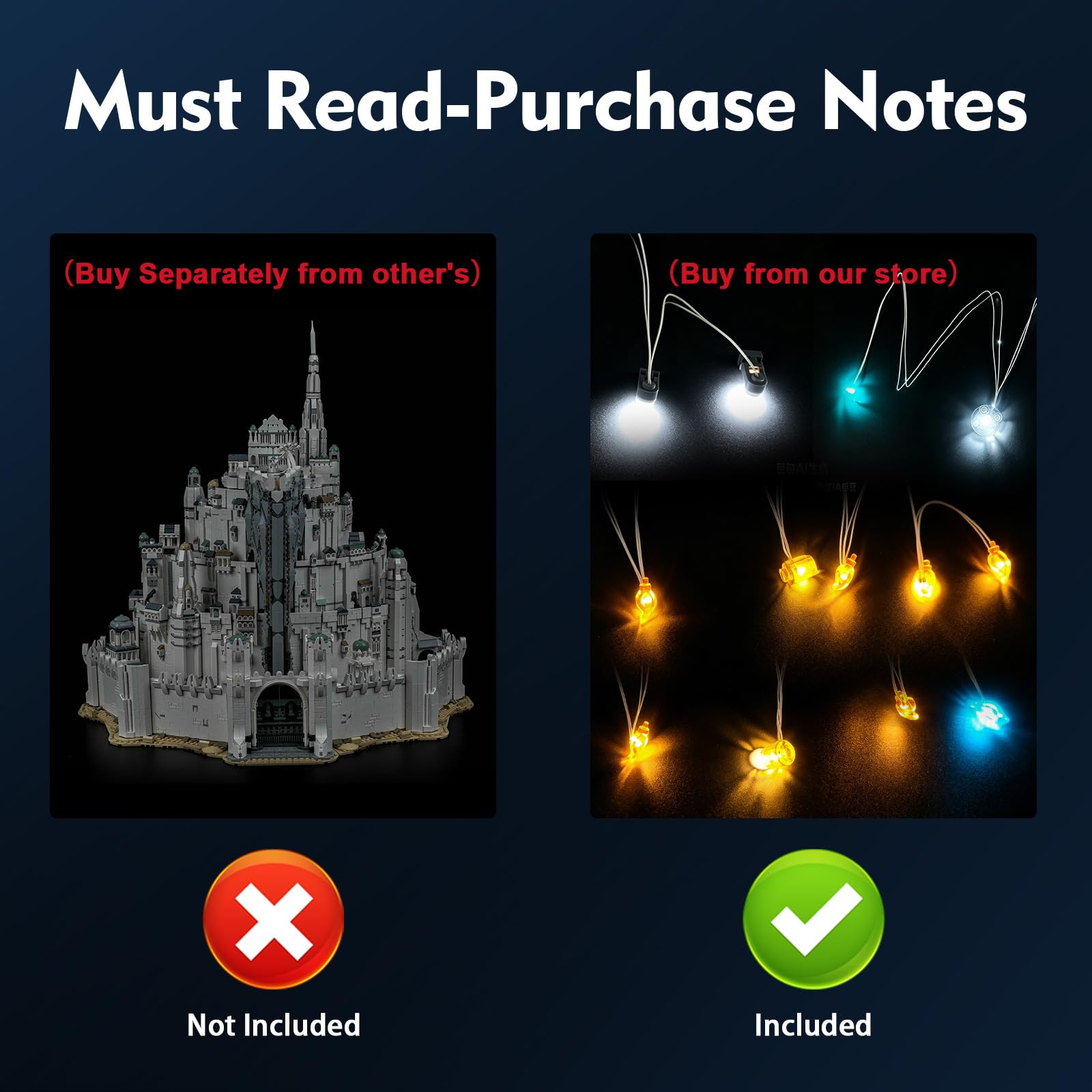 Set di luci a LED compatibile con Lego Minas Tirith 11377 (senza modello) | Set di illuminazione decorativa compatibile con Lego Minas Tirith, facile da montare, solo set di luci, modello non incluso