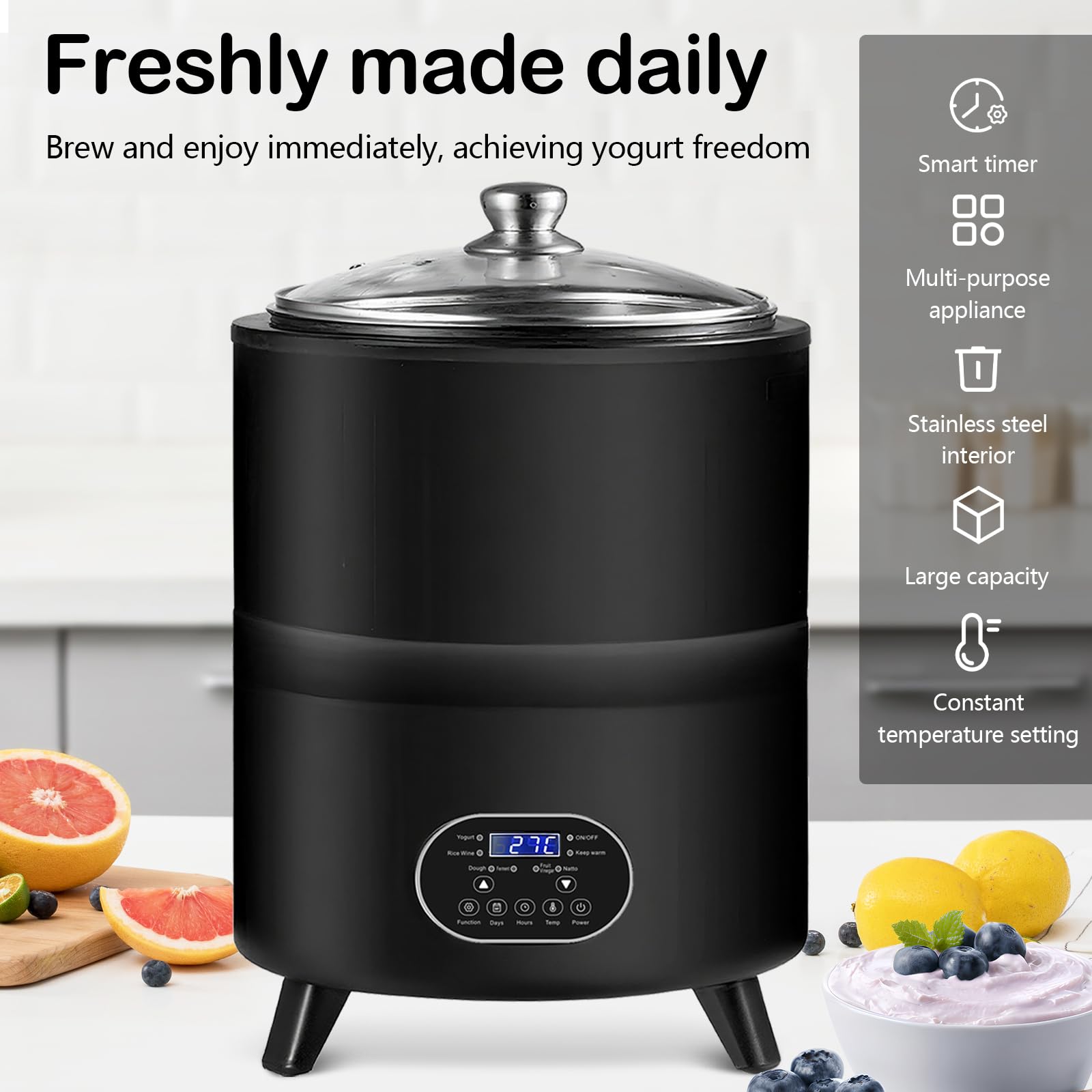 Aisny Yogurtera, Multifuncional Máquina de Yogur de 8 litros con Gran Capacidad y Pantalla de Tiempo Yogurt Maker para la Producción de Yogur en Grandes Cantidades
