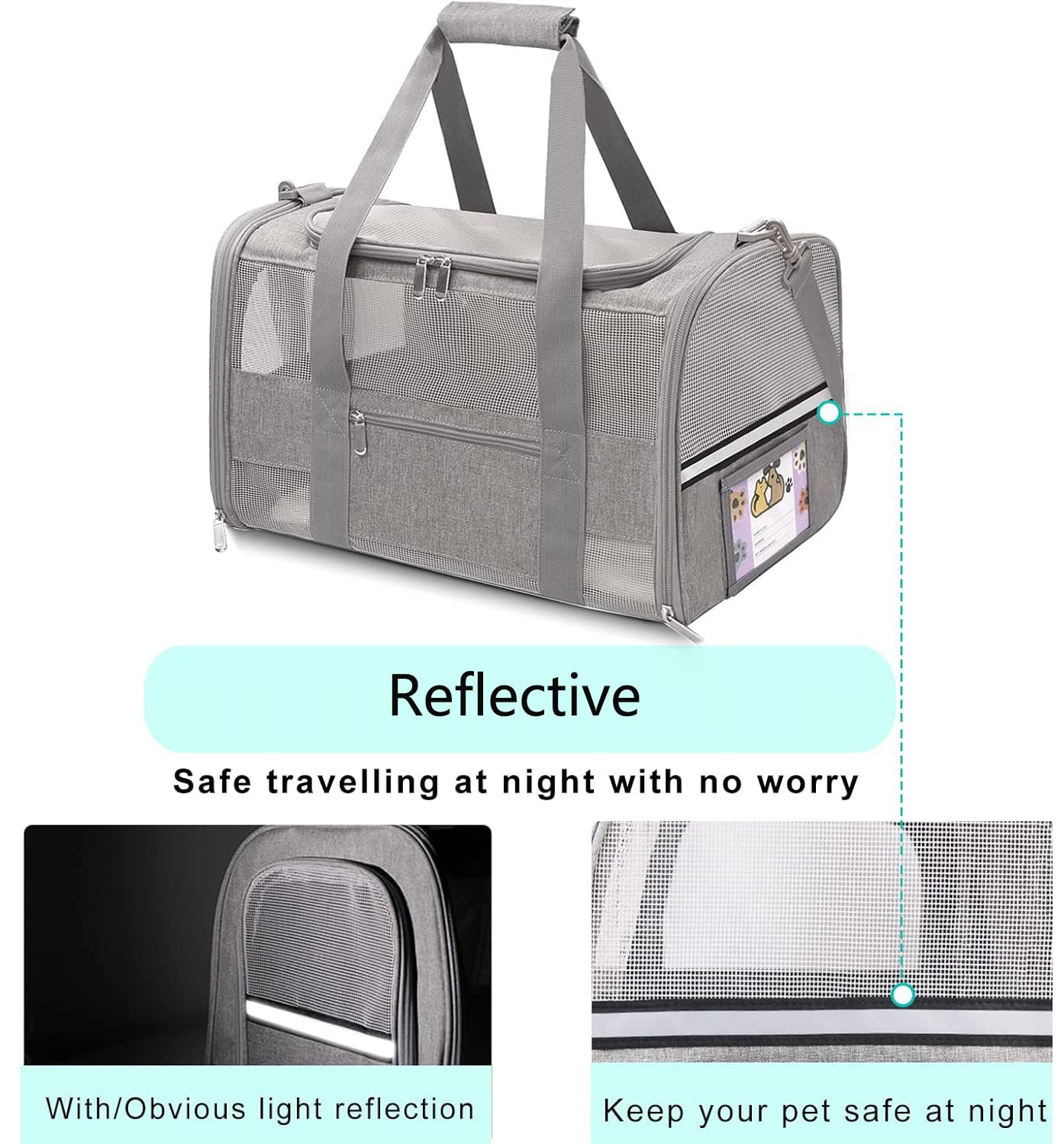 Transportador suave para gatos con certificado Oeko-TEX para gatos, perros pequeños, transportador plegable de viaje para perros pequeños, aprobado por aerolíneas TSA para gatos grandes, 15
