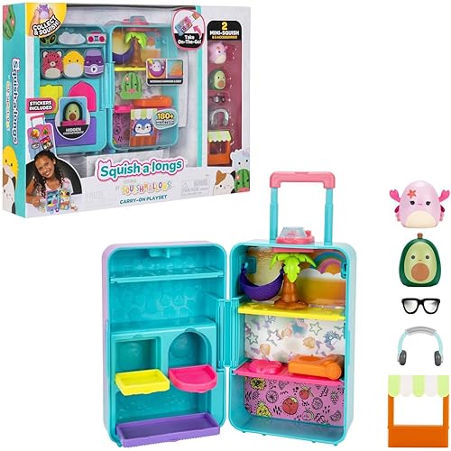 Squish-a-longs On-The-Go Luggage Playset - (2) 1” Mini-Squish, 3 Levels of Play, 3 Accessories & 2 Play Pieces - Collect, Trade, & Play - Ages 6+