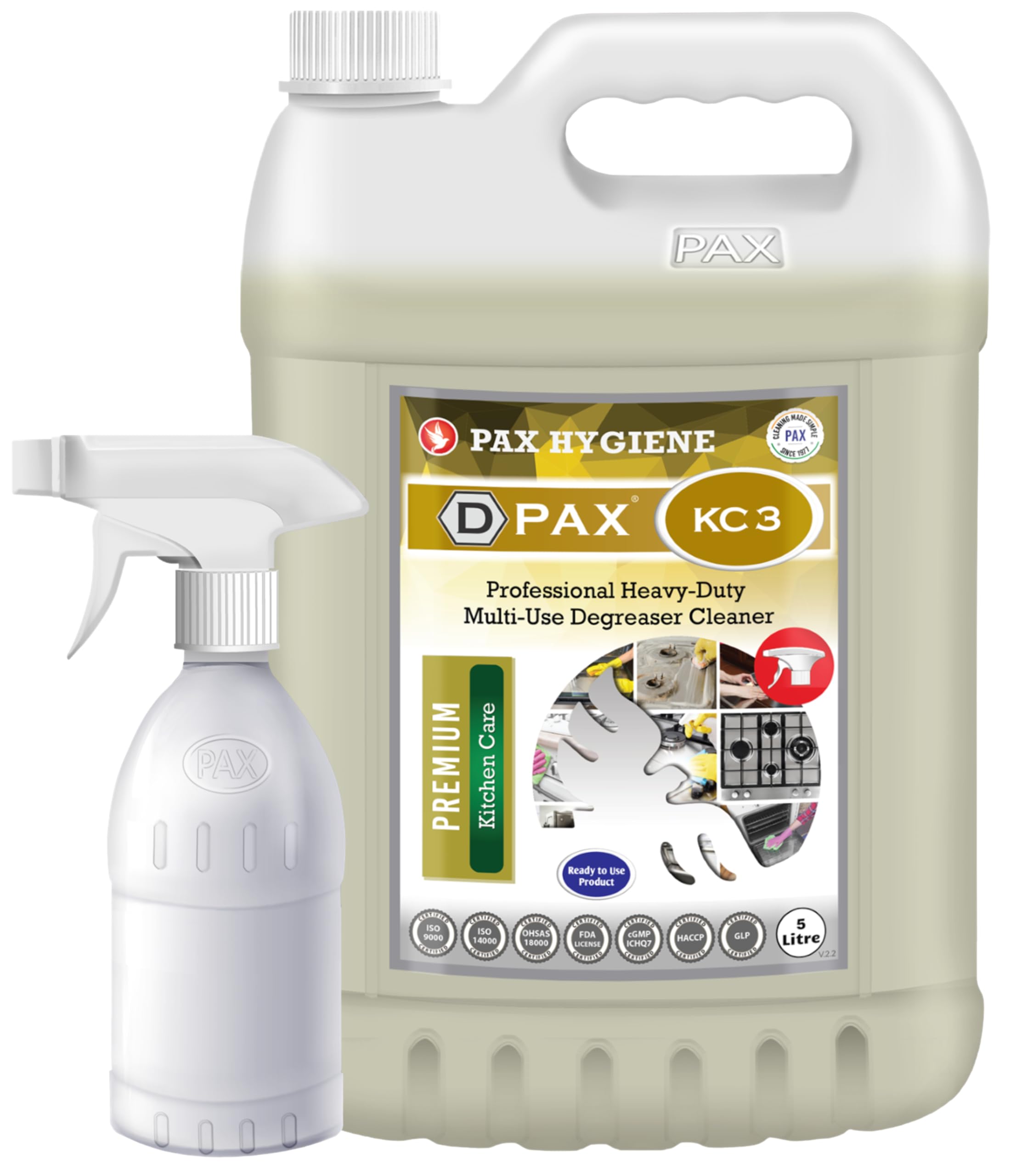 KC3 Professional Heavy Duty Multi-Use Degreaser Cleaner Spray, 5L with Refillable Spray Bottle