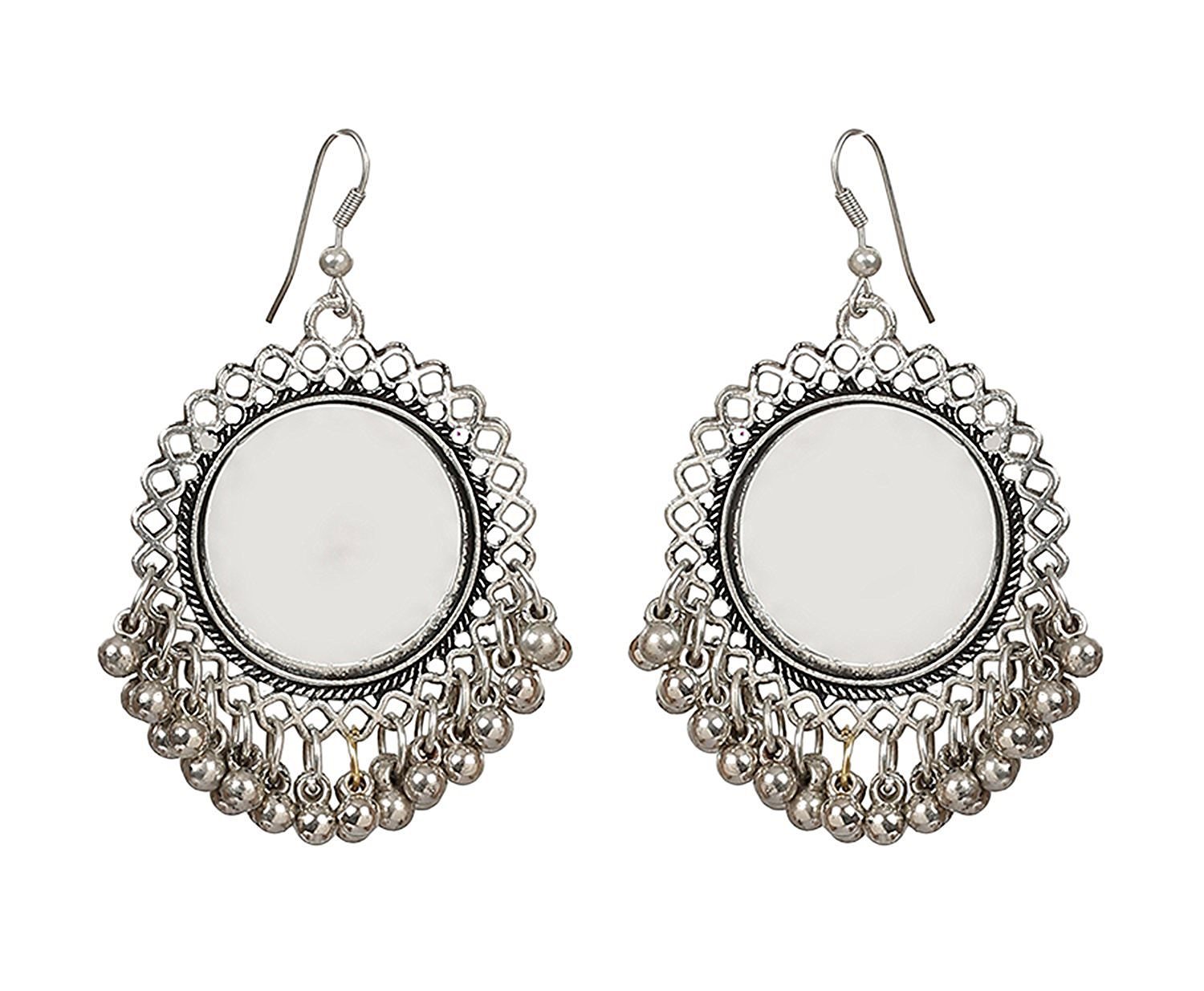 Total Fashion Boho Gypsy Mirror Oxidised Silver Earrings for Women (B07D78JCD2) Amazon Price History, Amazon Price Tracker