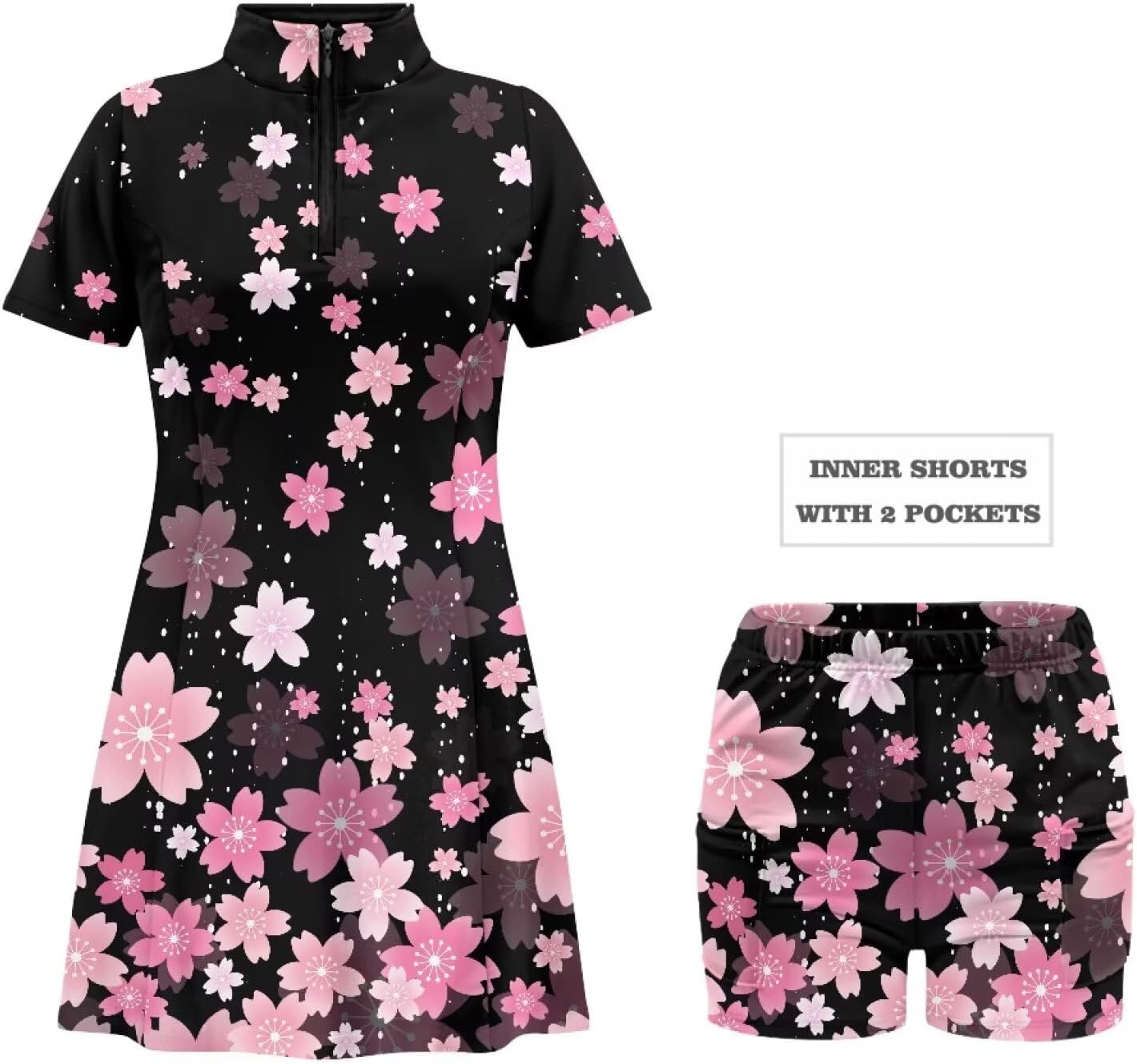 Golf Outfits for Women V Neck Tennis Dress Short Sleeve Built in Shorts Golf Athletic Dress with Pockets