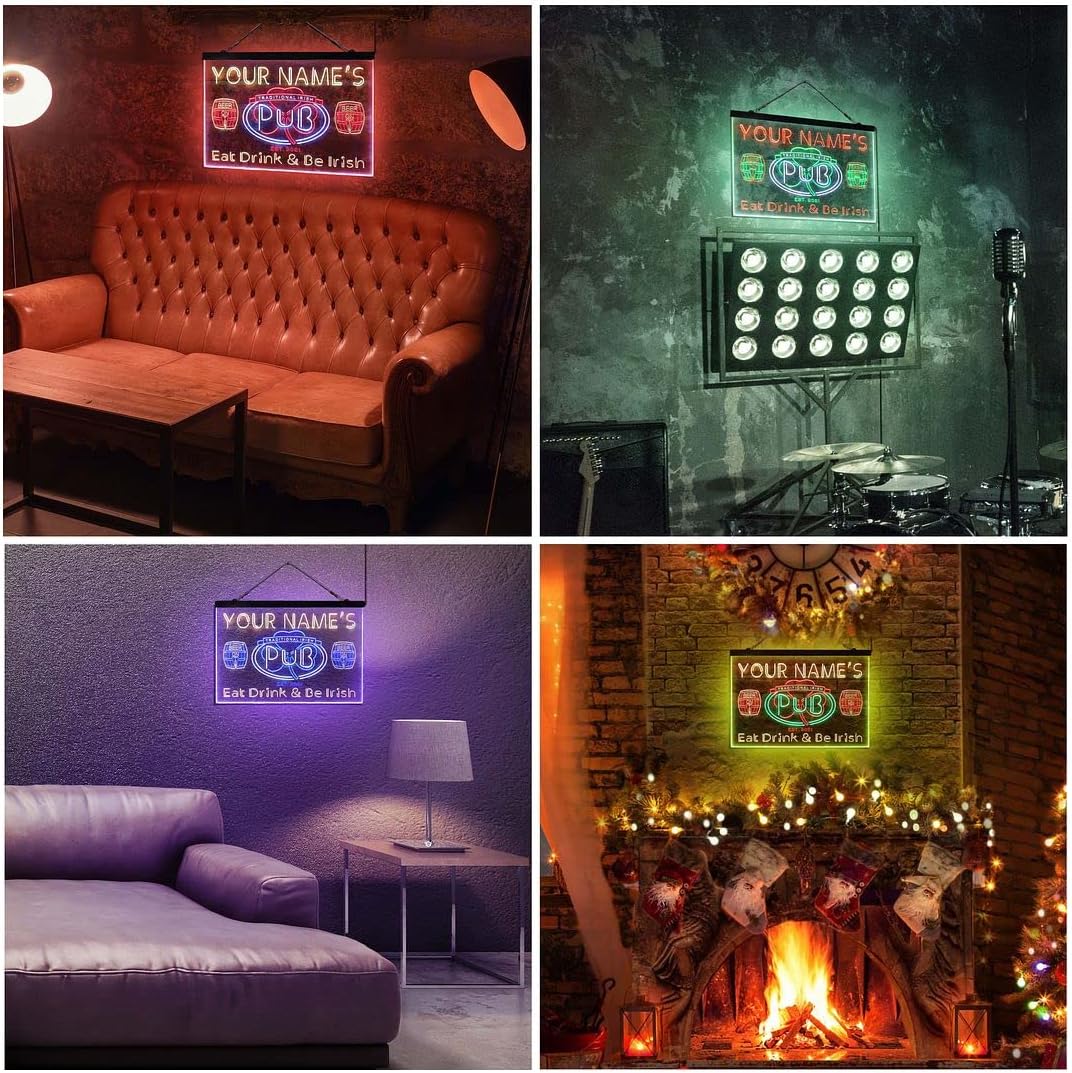 Personalized Irish Pub Shamrock Tri-Color LED Neon Light Sign Customize Name Date Text Quote Font White & Purple & Yellow 17.7 x 13.6 Inches st9s43-pa1-tm-wpy