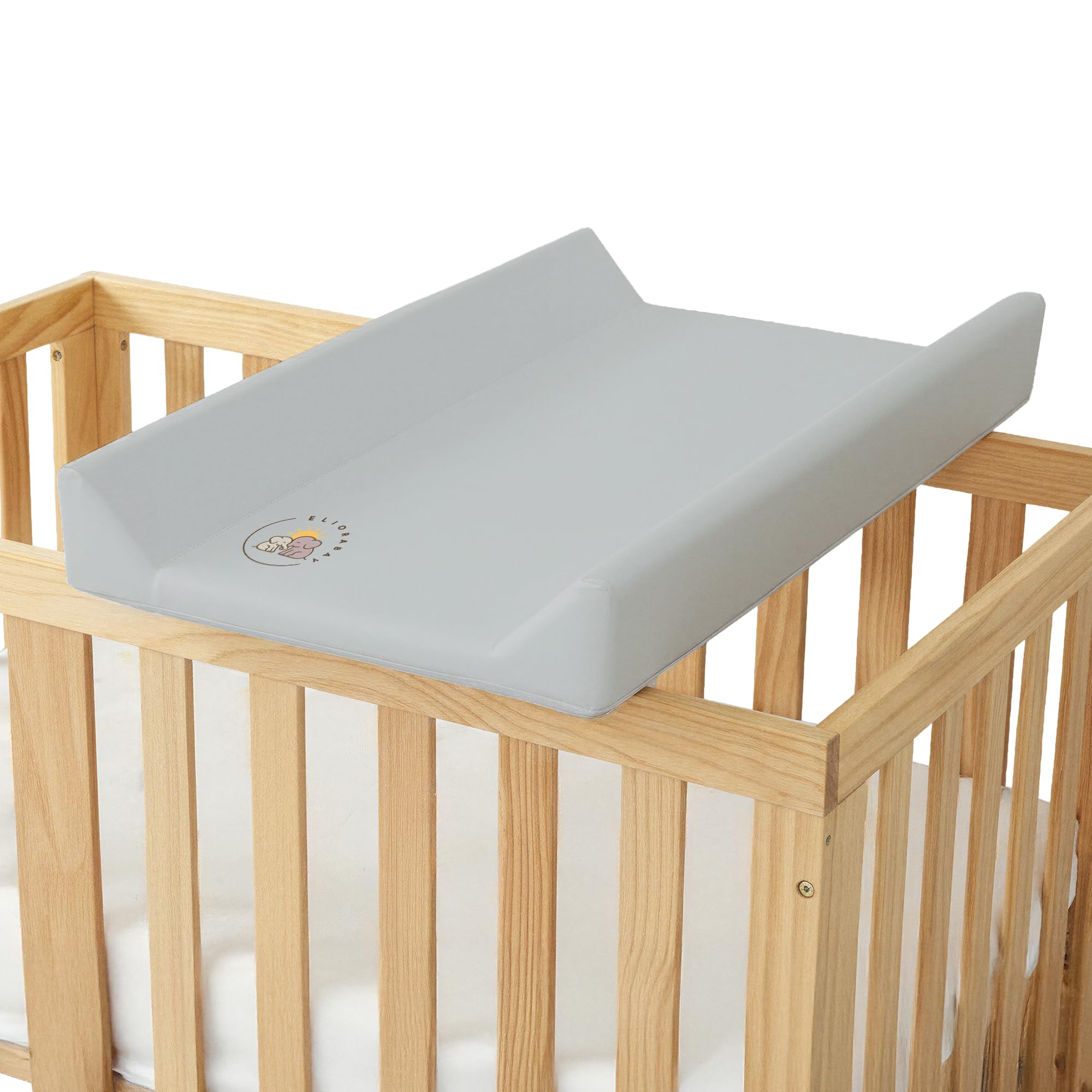 Cambiador para cambiar pañales, 80 × 50 × 10 cm, PVC sin ftalatos, acolchado suave y fácil de limpiar, tablero de respaldo de MDF resistente, para cuna, cómoda y de viaje (gris)
