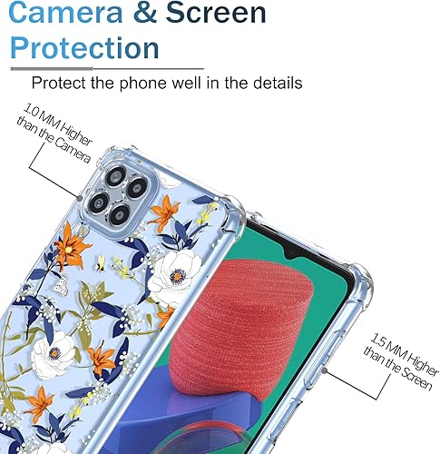 Miniatura 2 de Funda para Galaxy M53 Samsung M53 transparente con patrón de flores de poliuretano termoplástico suave, a prueba de golpes, antiarañazos, funda