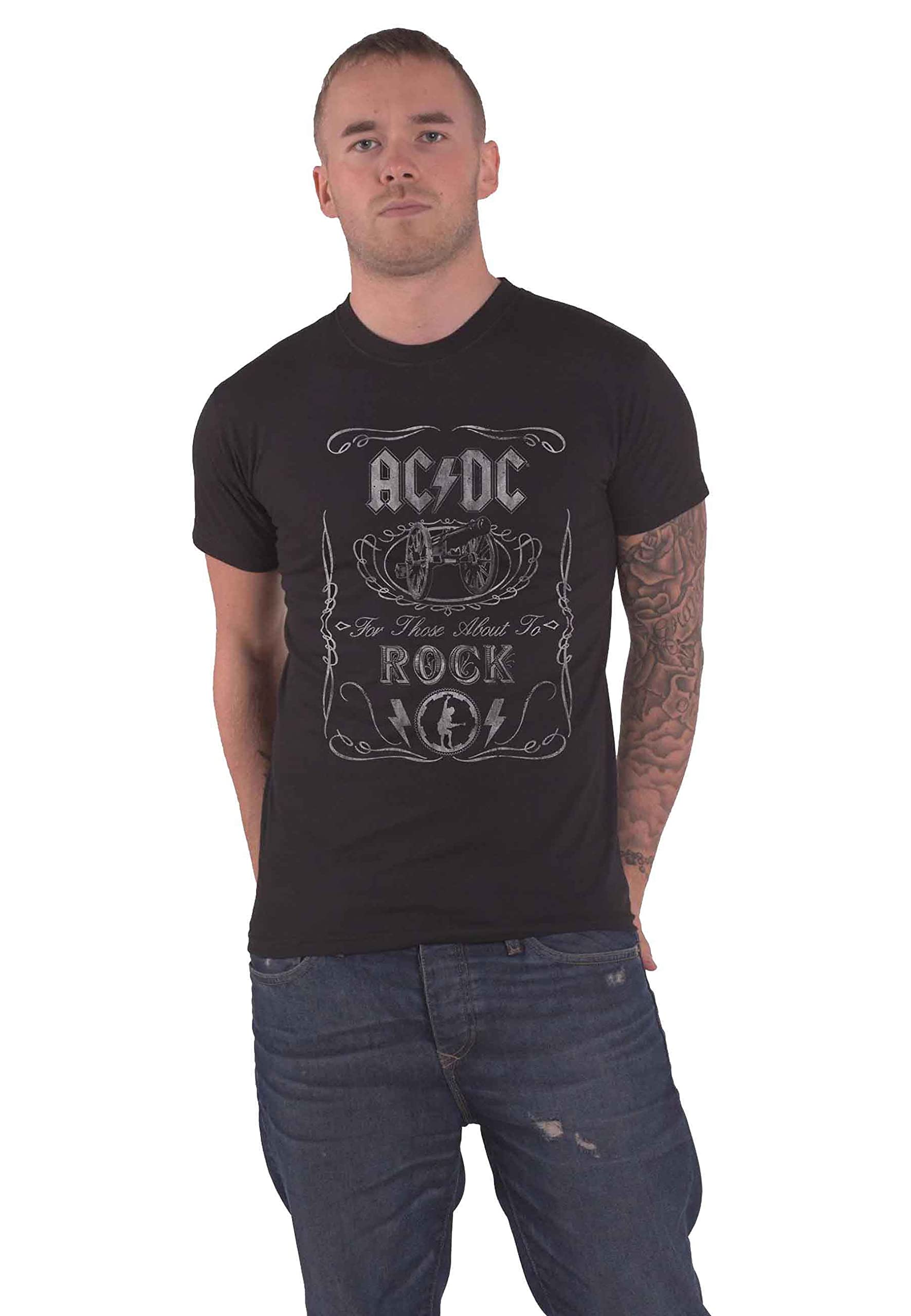 ACDC Men's AC/DC Cannon Swig T-Shirt, Black (Black Black), Small