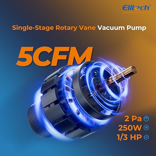 Miniatura 3 de Elitech NVP-5 Bomba de vacío HVAC 5CFM 2LS 13HP Bomba de vacío de paletas rotativas de una sola etapa para sistemas HVAC y refrigeración, duradera y