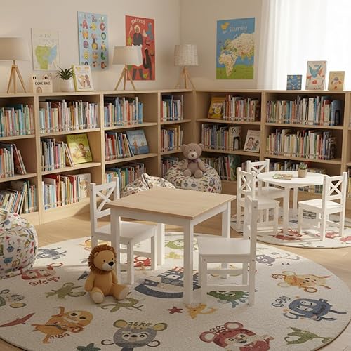 Miniatura 5 de PETIT BATEAU Juego de mesa y 2 sillas de madera maciza para niños pequeños, muebles de madera modernos con diseñador irlandés para 2 a 8 años, color