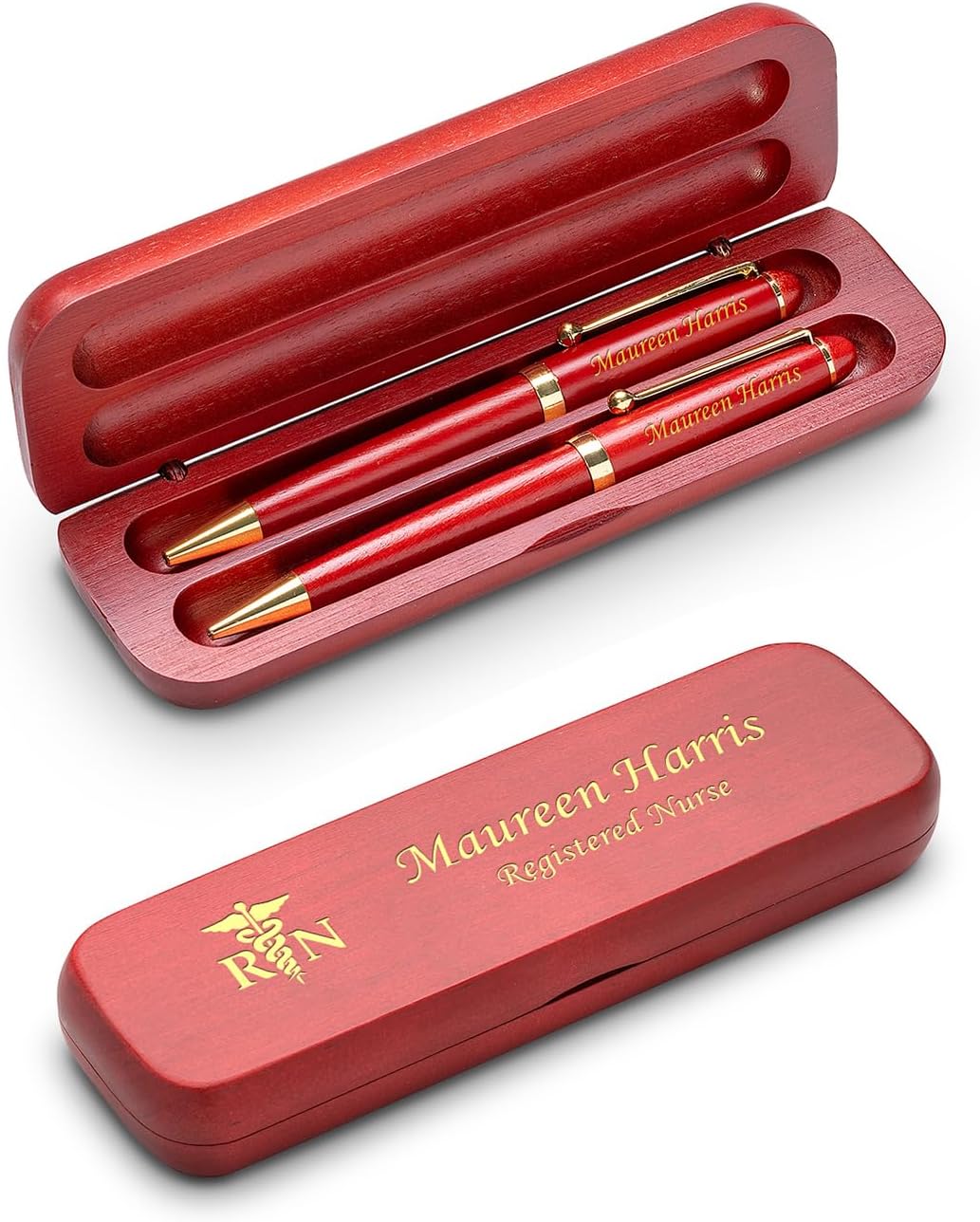 Executive Gift Shoppe | Nurse Theme Personalized Cherrywood Double Pen and Box Set