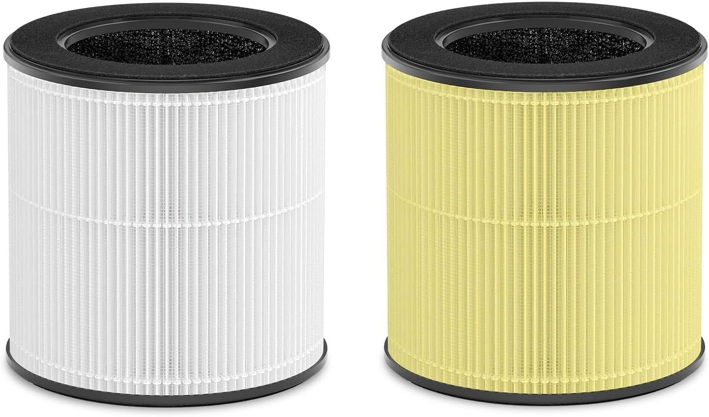 Tailulu Official AP050 Air Purifiers for Bedroom Home Pets 1200 Ft² with Replacement Filter White+Yellow, 2Pack