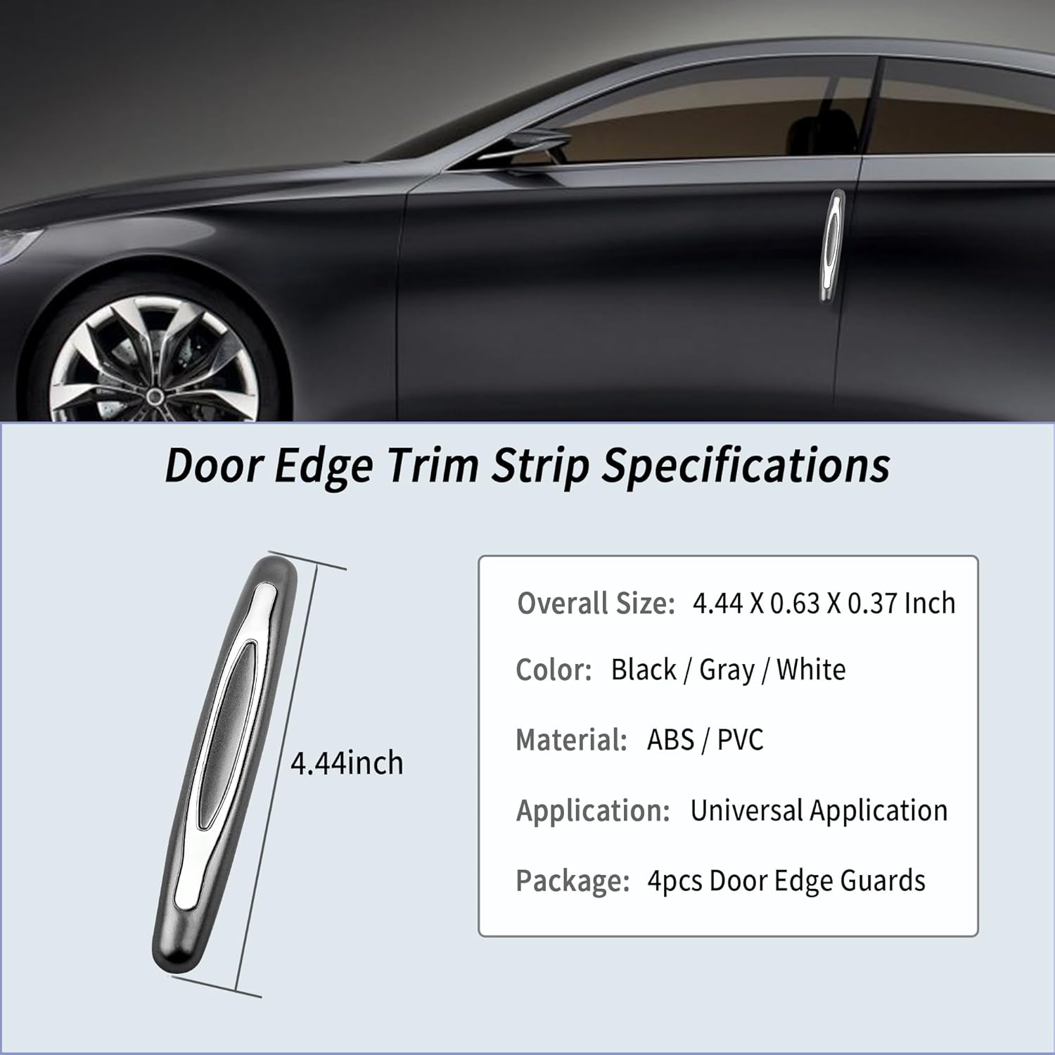 4PCS Car Door Edge Guards,Anti-Scratch Car Door Protector Trim Strip with Self Adhesive for Car Decor,Universal Exterior Car Accessories Door Guards for Cars Trucks SUVs (Gray)