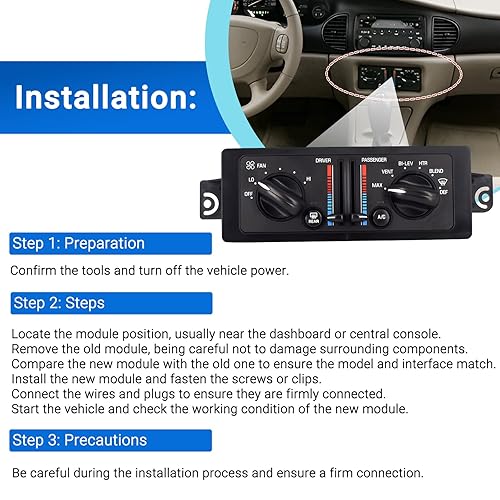 Miniatura 5 de Calentador AC Módulo de control de clima dual para 2000-2005 Buick Century 3.1L 2000-2004 Buick Regal 3.8L Reemplaza 10308120 10447470 599199