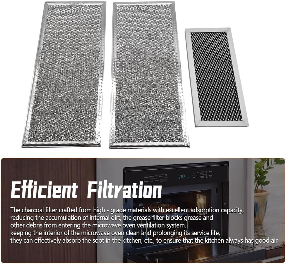 NAJING Microwave Grease & Charcoal Filter Set ME18H704SFS/SFW 3 Pack | Microwave Grease & Charcoal Filter ME18H704SFS/A2 Aluminum Mesh Grease Filter & Charcoal Filter Set