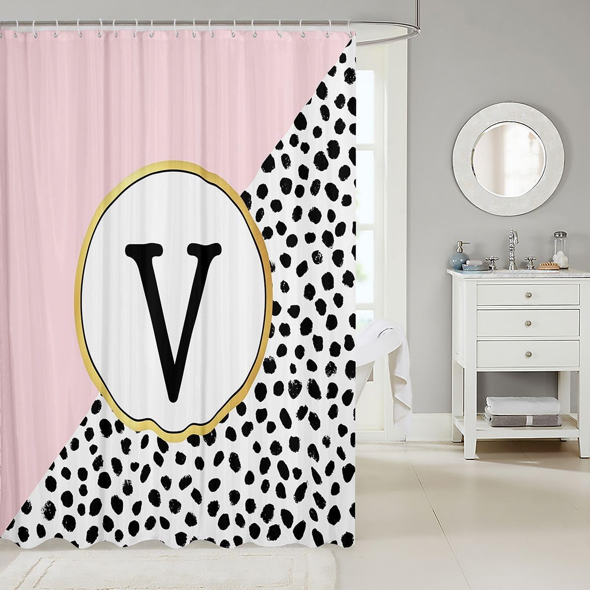 Feelyou Polka Dots Letter V Shower Curtains Waterproof Fabric 72"x72" image 2