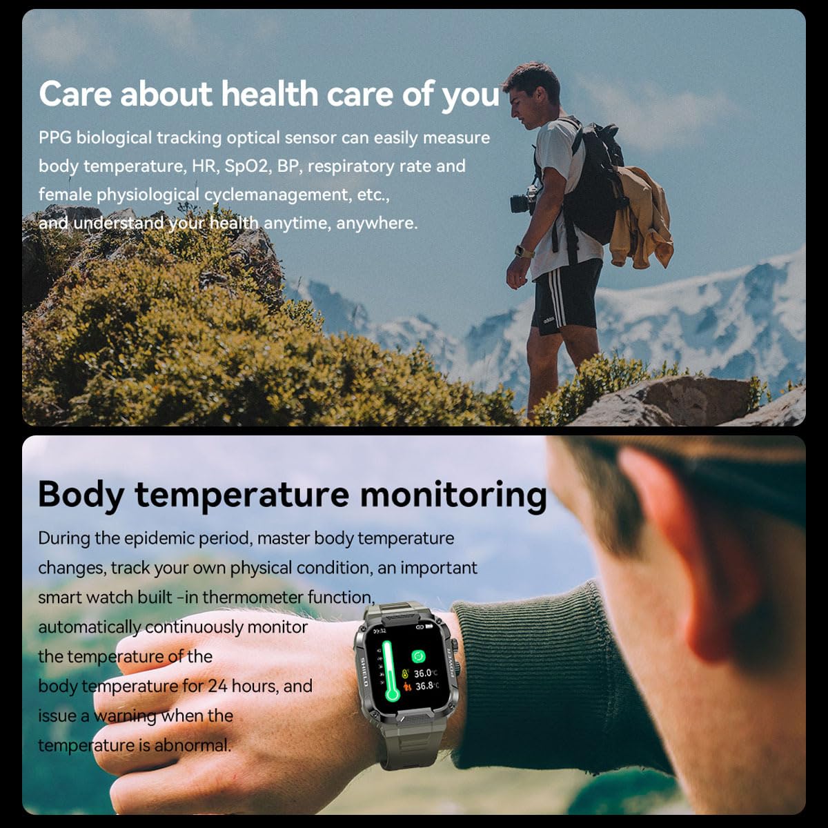 Reloj inteligente militar al aire libre con función de teléfono, reloj inteligente para hombre, podómetro, reloj para hombre, con medición de frecuencia cardíaca, presión arterial, monitor de sueño,