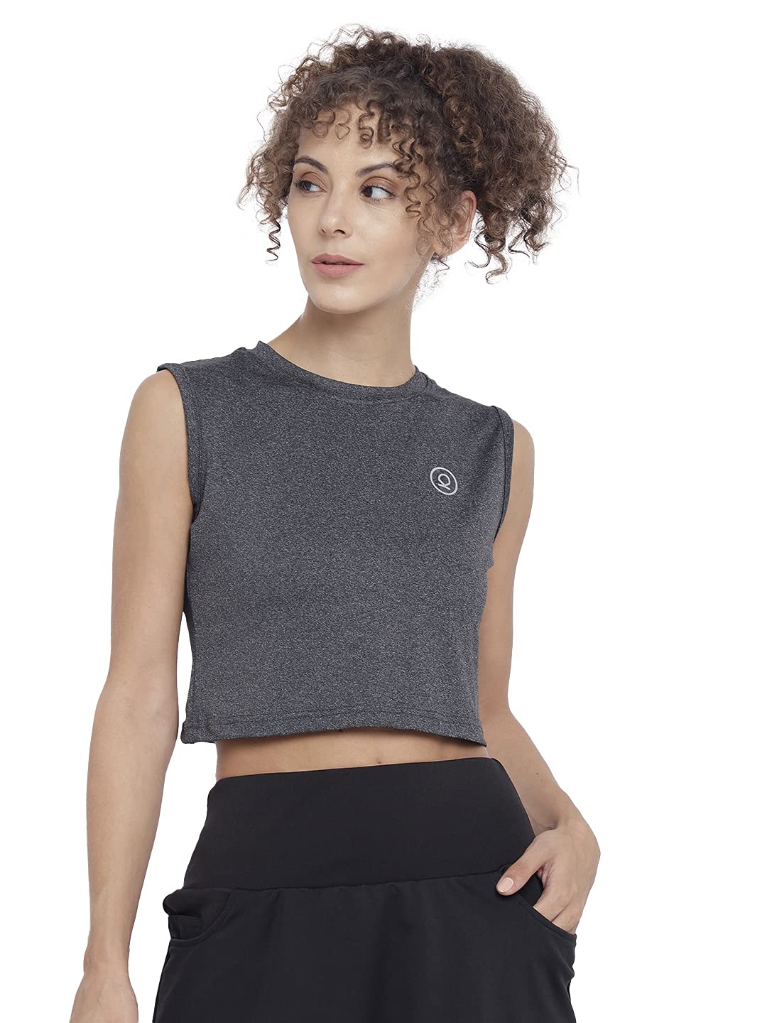 chkokko Women's Round Neck Sleevesless Gym Wear Crop Top Anthra XXL-picture-42