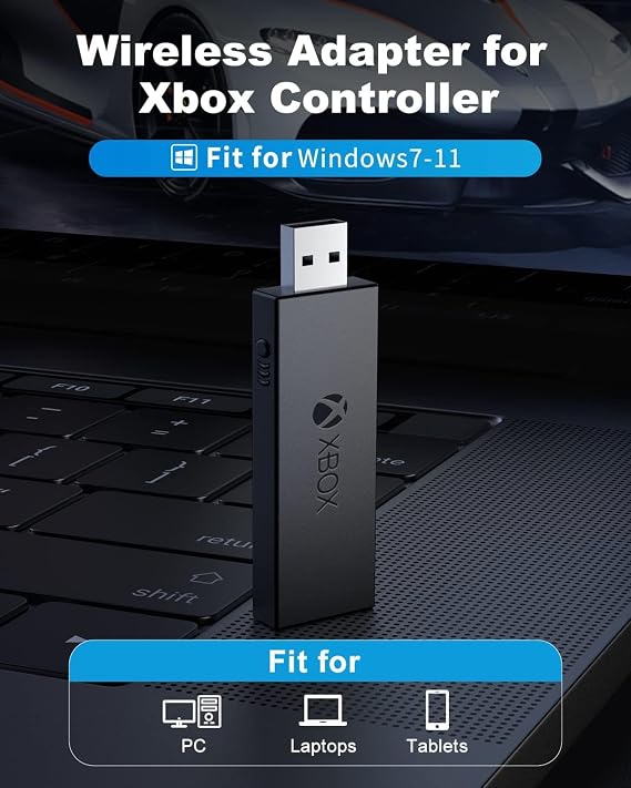 Wireless Adapter for Xbox One Controller Works with PC, Laptops, Tablets, Windows 7 8 10, Compatible with Xbox One, One S, One X, Elite 1, Elite 2 Controller - Low Latency (Black)