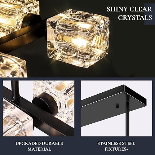 Miniatura 4 de Candelabros negros para comedor, modernas luces colgantes de cristal con pantalla de cubo, 8 luces de techo colgante de granja sobre mesa para isla