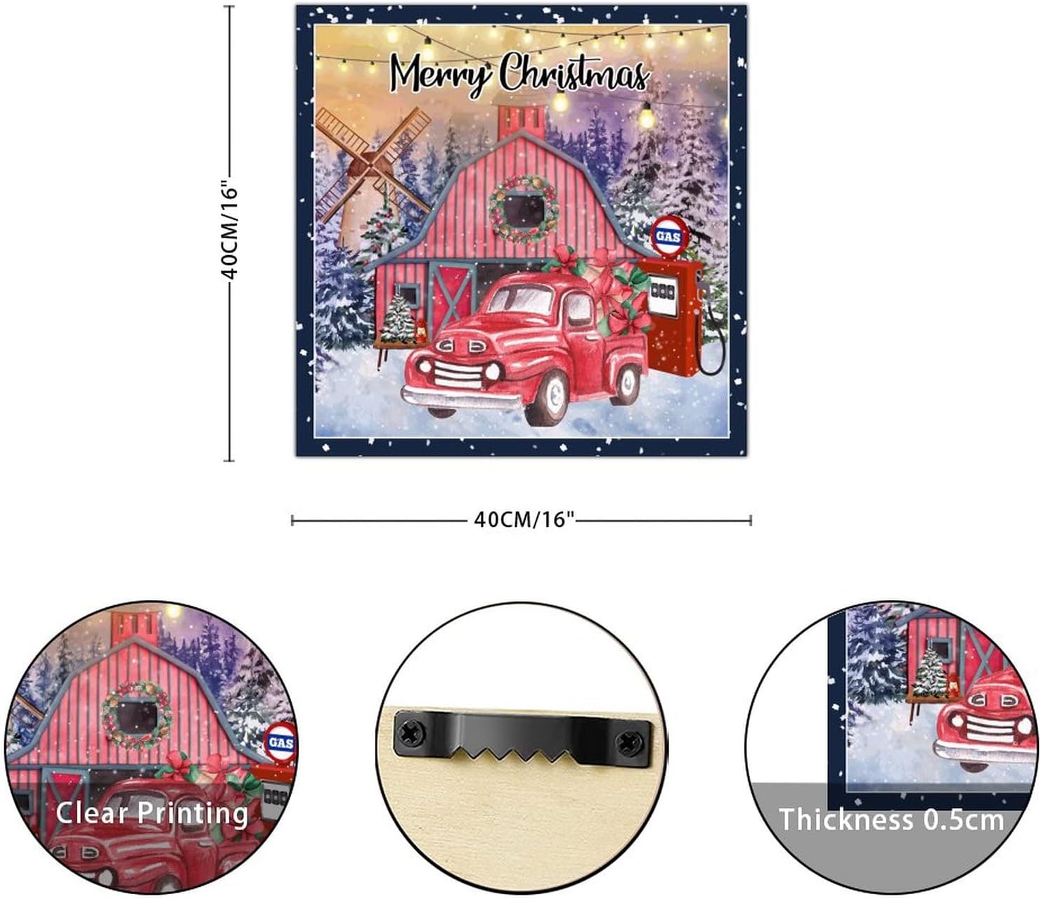Christmas Gas Station Wood Signs Winter Farm Snow Tree Red Truck Wood Plank Hanging Sign Farmhouse Christmas Is Coming Wall Art Hanging Decoration For Home Room Office Garden Kitchen 16x16in