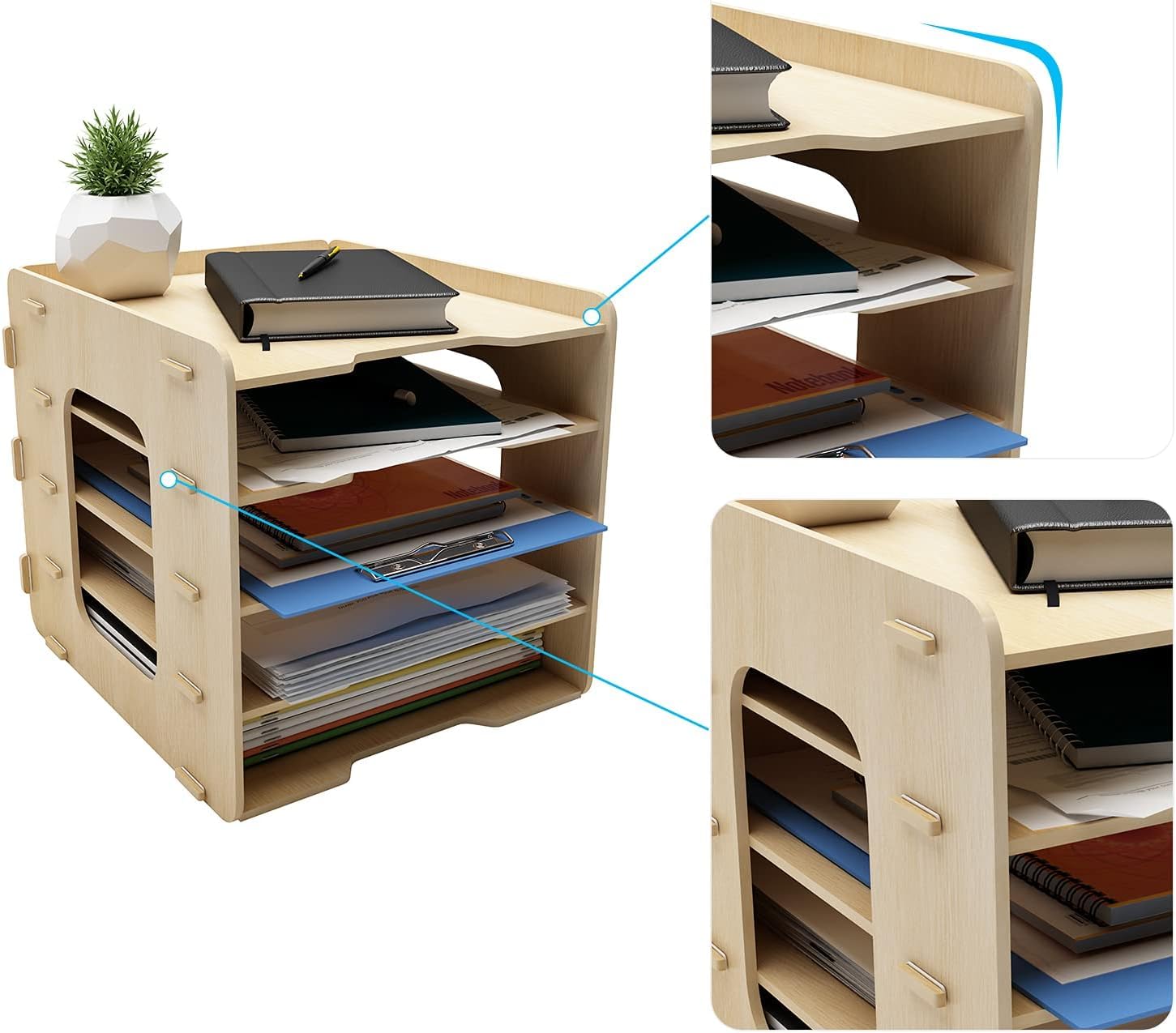 PUNCIA A4 Dokumentenablage 5 Ablagefächer aus Holz Briefablage Papierablage | Schreibtisch Datai Organizer Ablagesystem Aktenaufbewahrung Dokumentenhalter für Büro Arbeitszimmer Schule Office