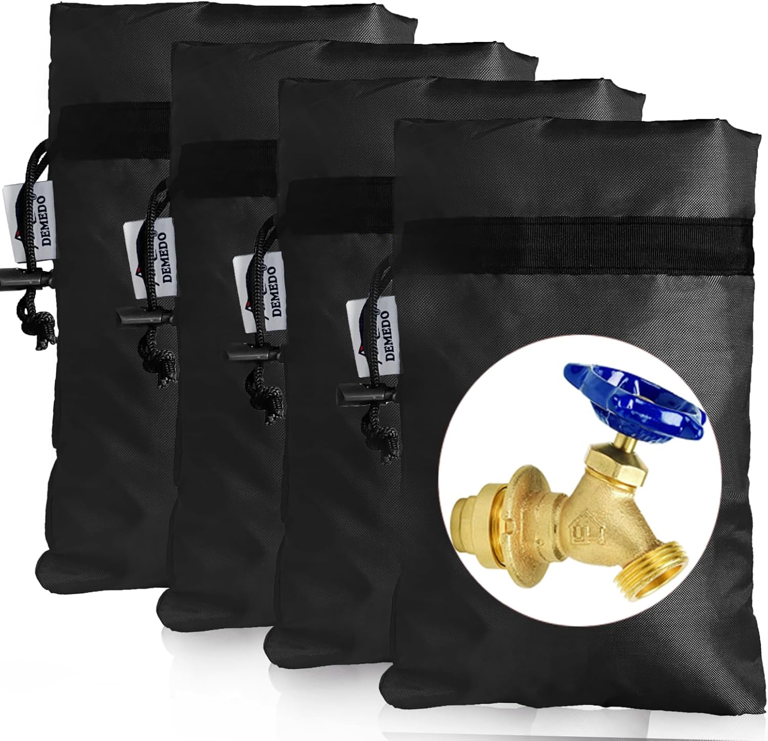 Enlarge Outdoor Faucet Cover for Winter Freeze Protection, 3M Thinsulate, 10"H x 6.3"W Hose Bib Covers for Wall Taps Outside, Waterproof & Frost Free Insulated Spigot Cover, 4 Pcs Faucet Socks - Black