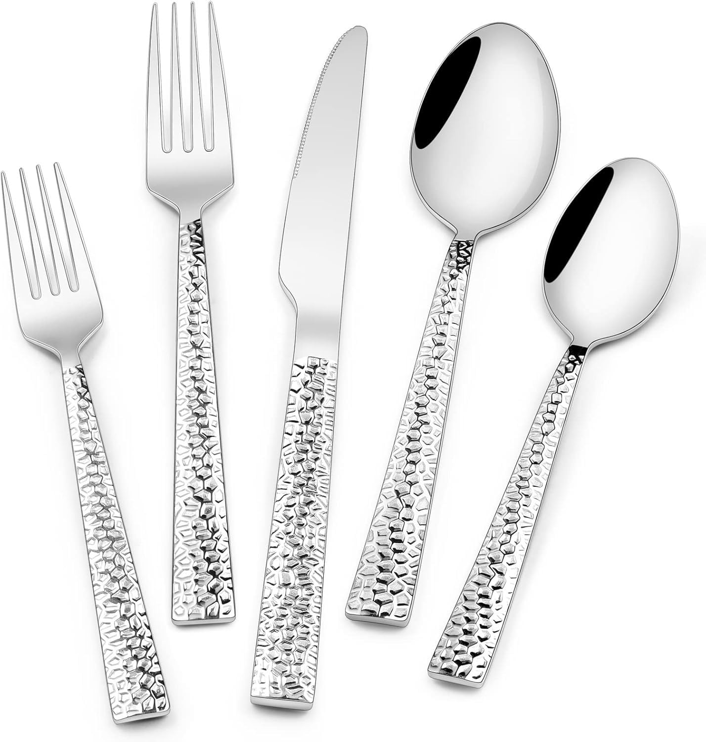 Juego de cubiertos martillados de 40 piezas de acero inoxidable cuadrado para 8, juego de cubiertos de grado alimenticio, juegos de utensilios para restaurante en casa, acabado espejo, apto para