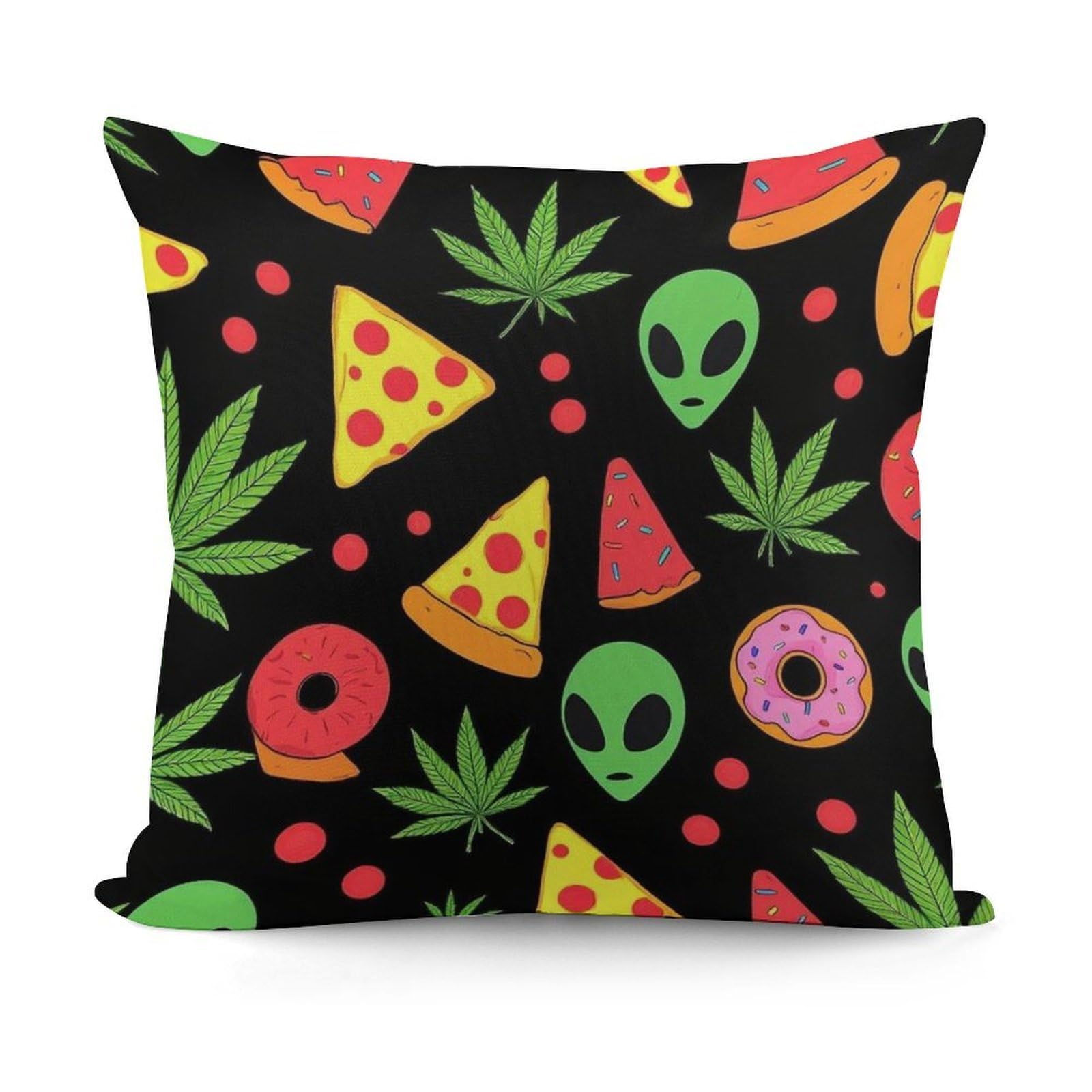 Smazdfxx Picture(501) Fashion Softffy Pattern Decorative Alien Donut Pot Leaf Weedleaf Pizza Black Pillow Covers For Sofa, Couch, Living Room