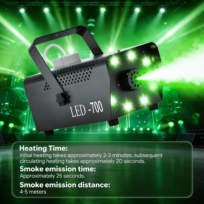 Máquina de humo profesional 700W con luces LED y control remoto inalámbrico miniatura 5