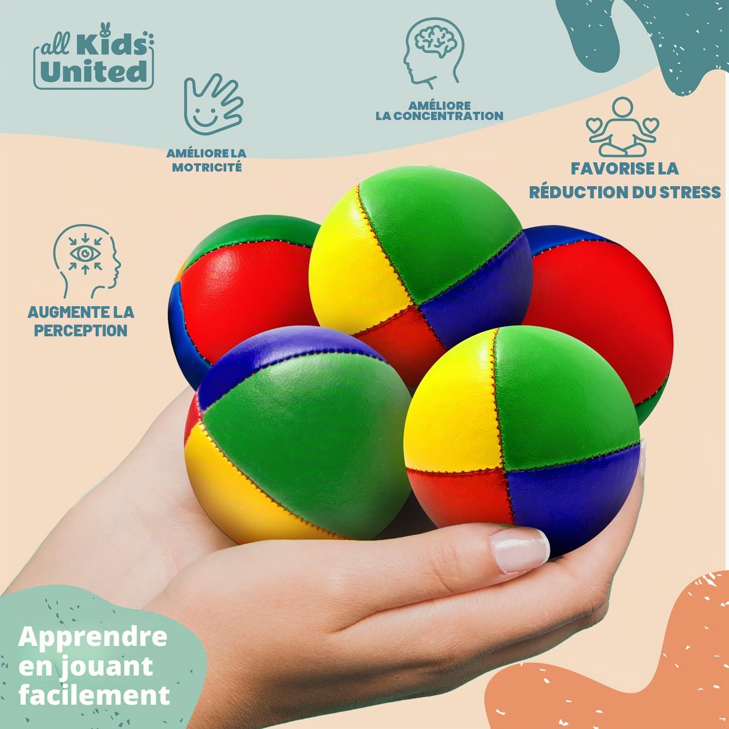 Set de 5 balles de jonglage professionnelles en sac jute pour débutants et avancés