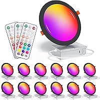 Vista 11 de Recessed Lighting 4 Inch RGBCW Color Changing Canless LED Recessed Ceiling Light with Junction Box,12W 1080LM LED Downlight Dimmable by Remote