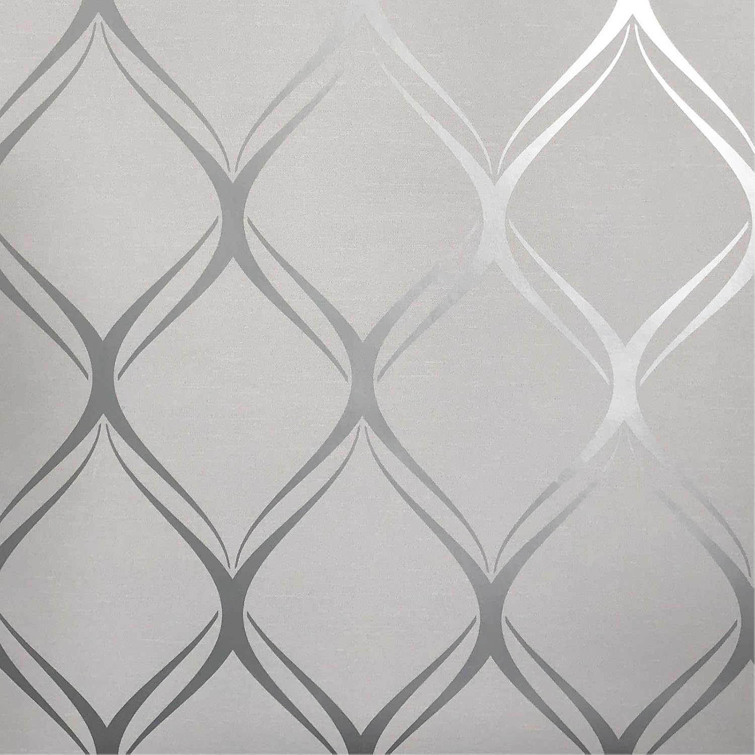 Clifton Wave Curved Geometric Metallic Fabric Effect Modern Contemporary Wallpaper Grey/Silver World of Wallpaper WOW41961