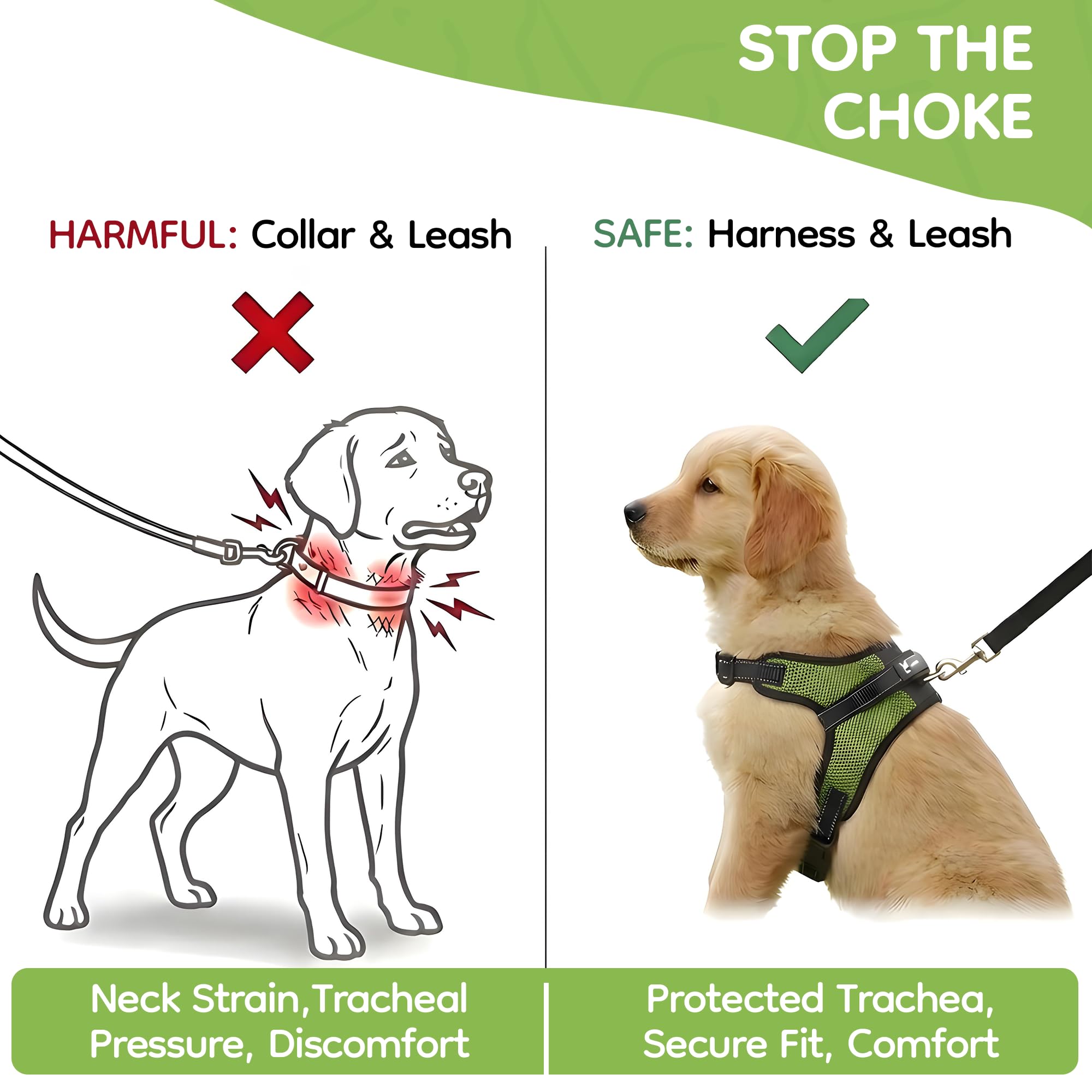Arnés Reflectante Ajustable para Perro con asa, Malla cómoda y Suave para Todo Tipo de Clima, fácil de Poner para Perros pequeños, medianos y Grandes (Verde), Talla S