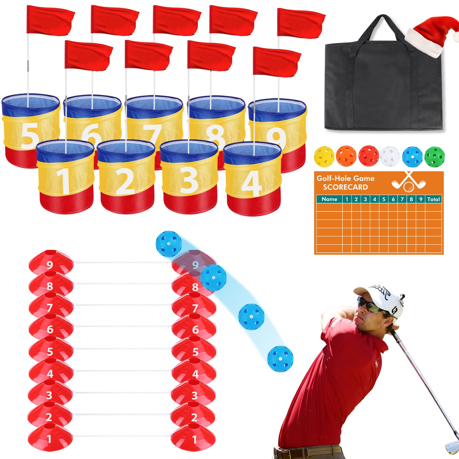 Golf Yard Game 9-Hole Set, Backyard Golf Game for Adults Family Kids, Portable Outdoor Golf Game Golf Chipping Game Golf Practice Game for Lawn, Beach, GBHG-YJ01