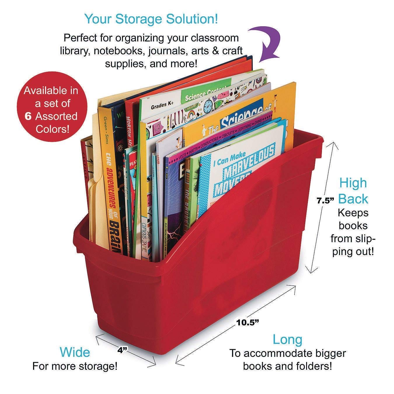 S&S Worldwide Book Bins Set, 10-1/2" Length, 4" Width, Green, Pack of 6