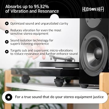 Hudson Hi-Fi Speaker Isolation Feet (4-Pack, 1) Adhesive Silicone Anti-Vibration Pads for Speakers, Turntables, Subwoofers & Amplifiers, Supports 5-13 lbs Per Pad