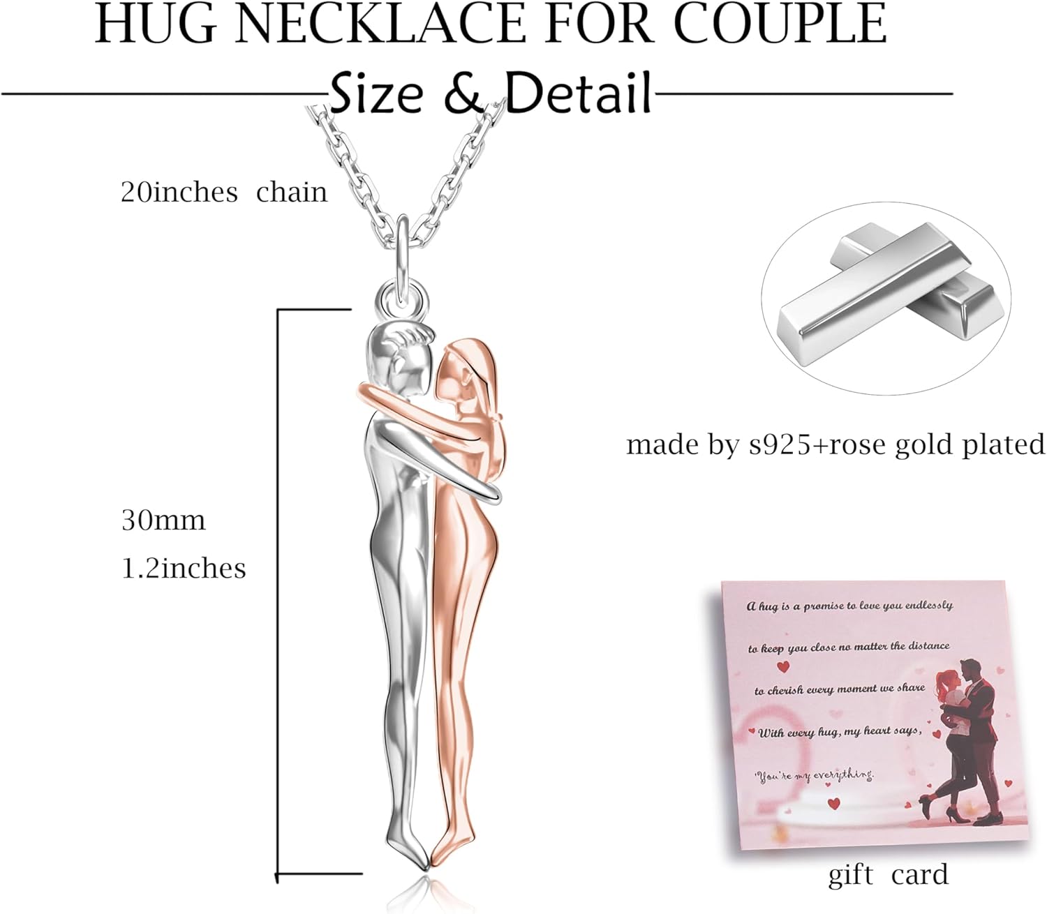 ZOEXUE Hug Necklace for Couples Sterling Silver Couple Necklaces Women and Men Hugging Pendant Jewelry Gifts for Him and Her - Image 7