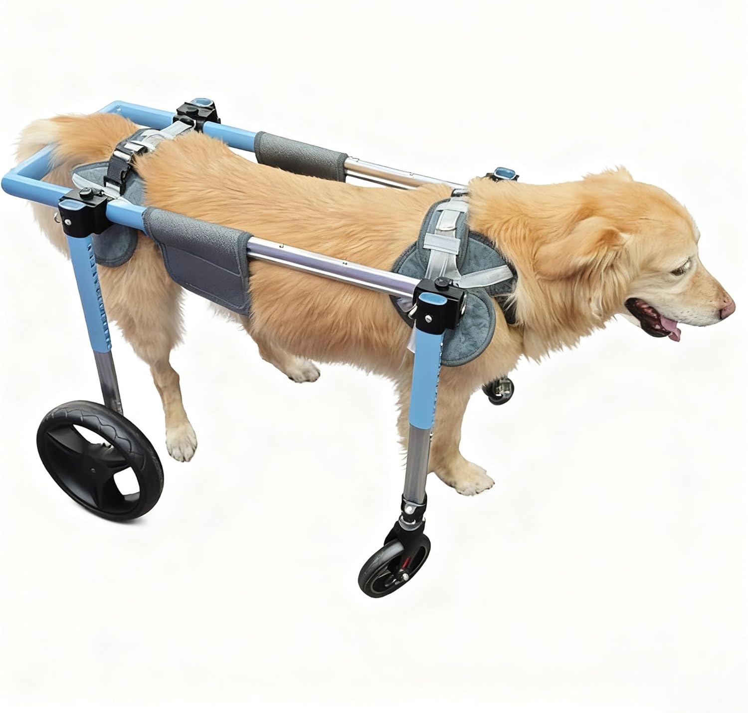 Adjustable Pet Wheelchair for Dogs – All-Aluminum Mobility Aid, 4-Wheel Support, Push-Button Fit, Dual-Bearing Tires, Rear Harness Groove for Small Medium Large Breeds(M)