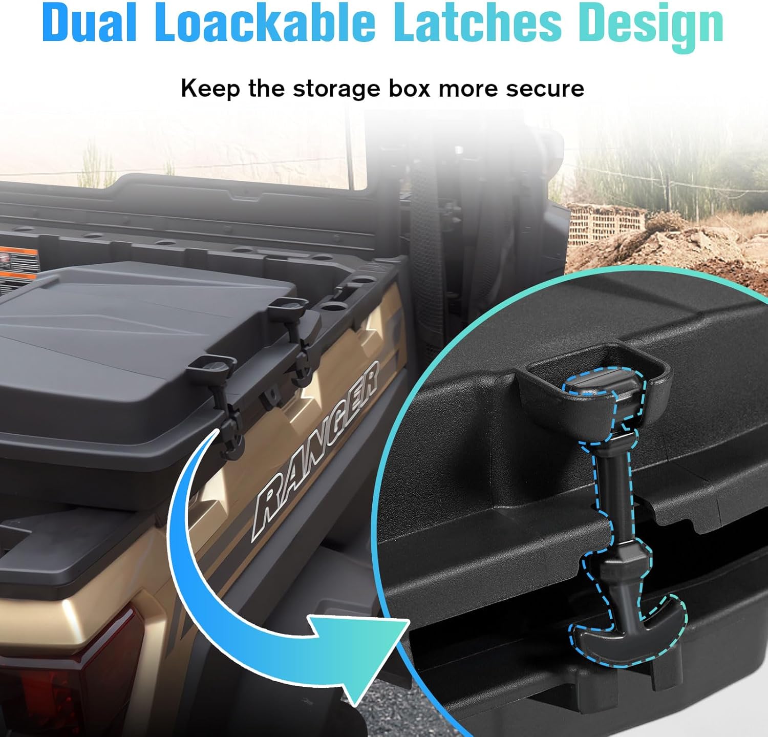 Removable Cargo Storage Box for Polaris Ranger XP 1000 900 570 500/General 1000 2013-2025 Accessories, 21L/5.5 Gal UTV Truck Bed Toolbox