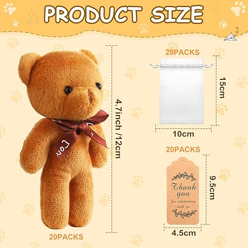 Miniatura 2 de 20 juegos de mini oso de peluche para decoración de baby shower, regalos de muñecas de baby shower, etiqueta de agradecimiento, bolsa de organza