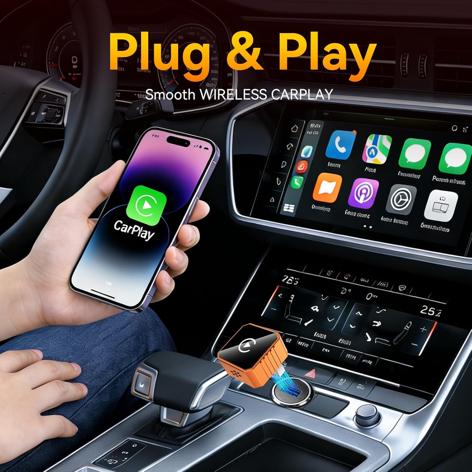 Wireless CarPlay Adapter for Apple Only, 2026 Upgrade Mini Aluminium CarPlay Adapter Converts Wired to Wireless CarPlay for iPhone, Plug & Play, Auto Connect Fast and Stable, with USB-C